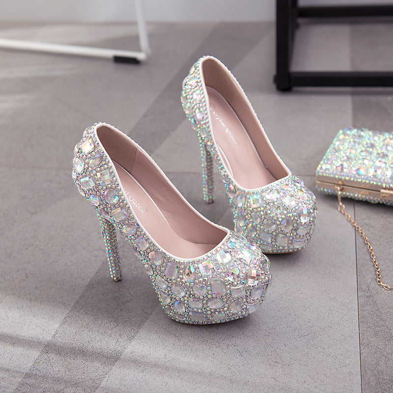Plus Size White Rhinestone Wedding Pumps Women's Shoes