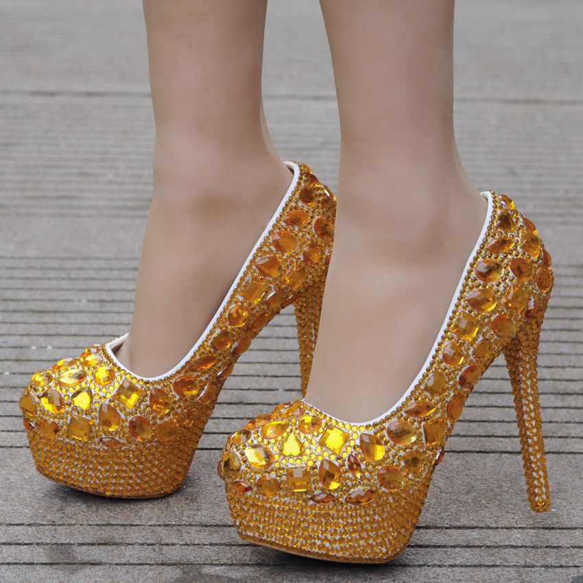 Plus Size White Rhinestone Wedding Pumps Women's Shoes