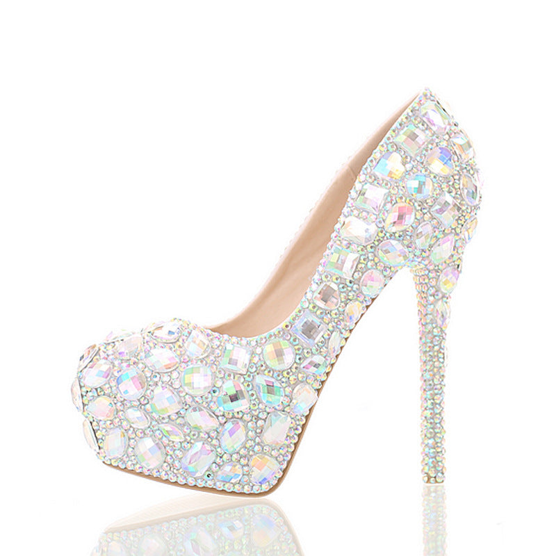 Plus Size White Rhinestone Wedding Pumps Women's Shoes