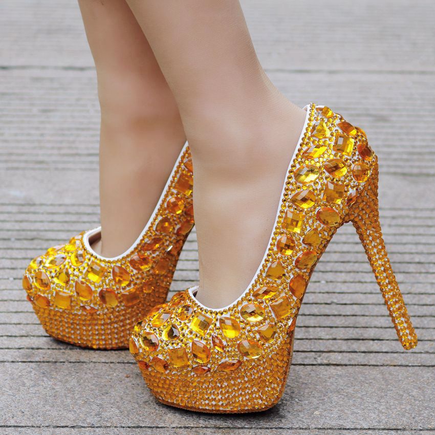 Plus Size White Rhinestone Wedding Pumps Women's Shoes