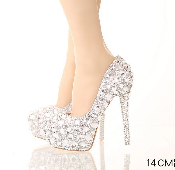 Plus Size White Rhinestone Wedding Pumps Women's Shoes