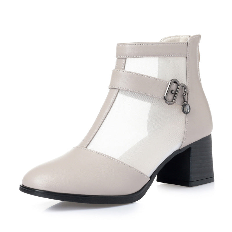 Women's Spring Genuine Mesh Mid Chunky Waterproof Boots