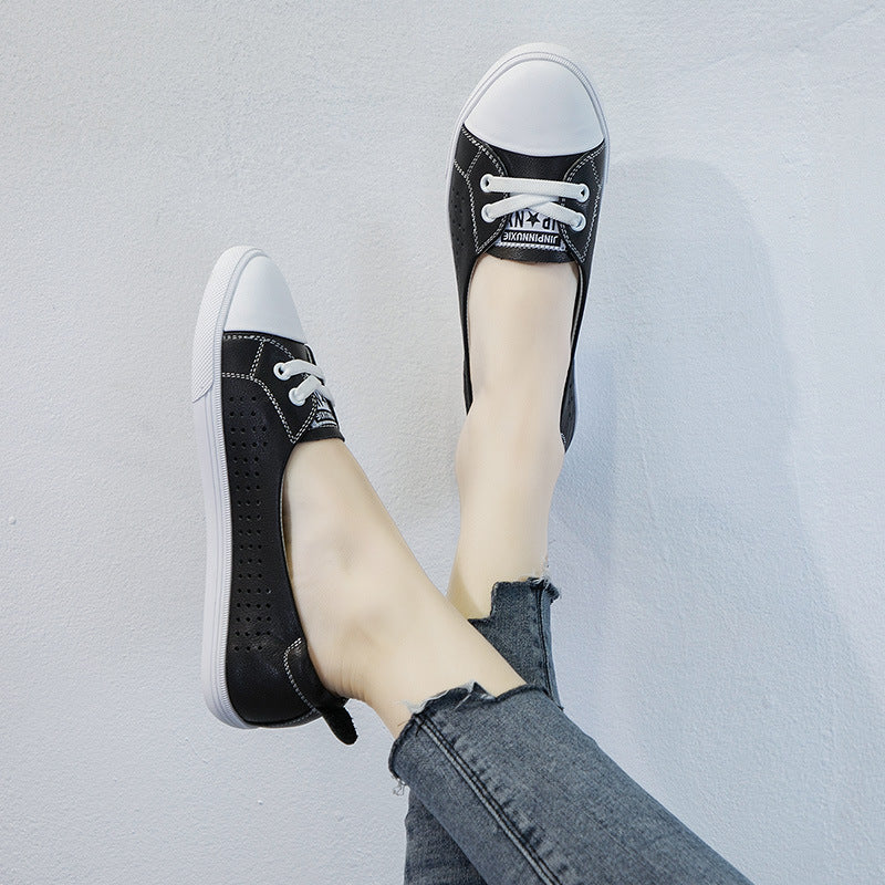 Elegant Women's Low-cut Slip-on White Single-layer Loafers