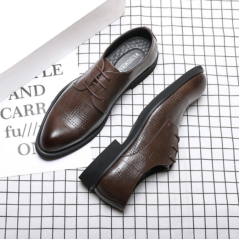 Men's Black Business Breathable Plus Size Increased Leather Shoes