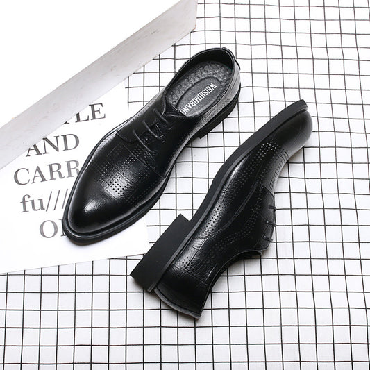 Men's Black Business Breathable Plus Size Increased Leather Shoes