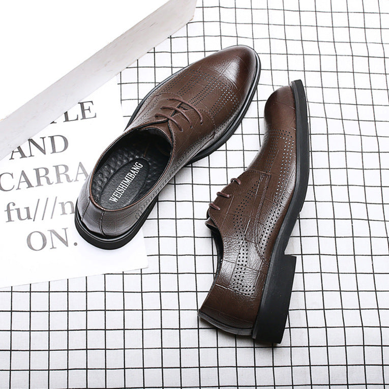 Men's Black Business Breathable Plus Size Increased Leather Shoes