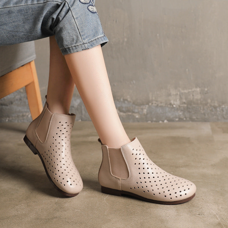 Women's Handmade Genuine Ankle Flat Artistic Vintage Fleece-lined Female Mori Round Women's Leather Boots