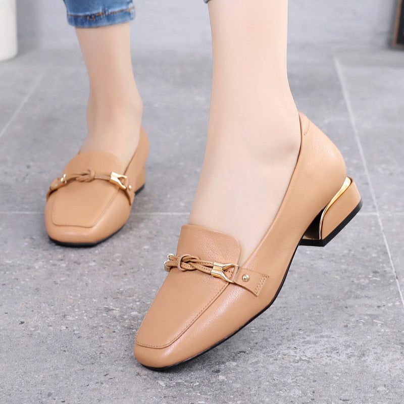 Women's Top Layer Cowhide Pumps Mid Large Size Women's Fashion Shoes