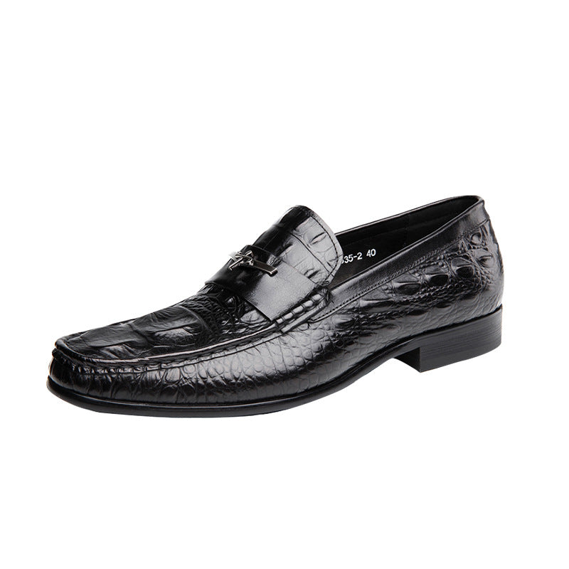 Men's Pattern British Slip-on Business Formal Green Leather Shoes