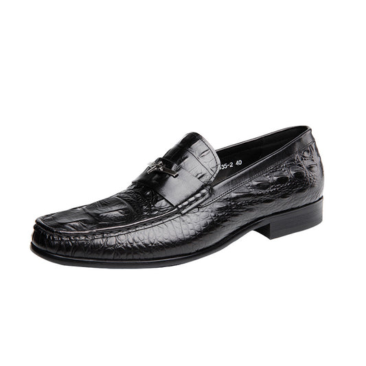 Men's Pattern British Slip-on Business Formal Green Leather Shoes