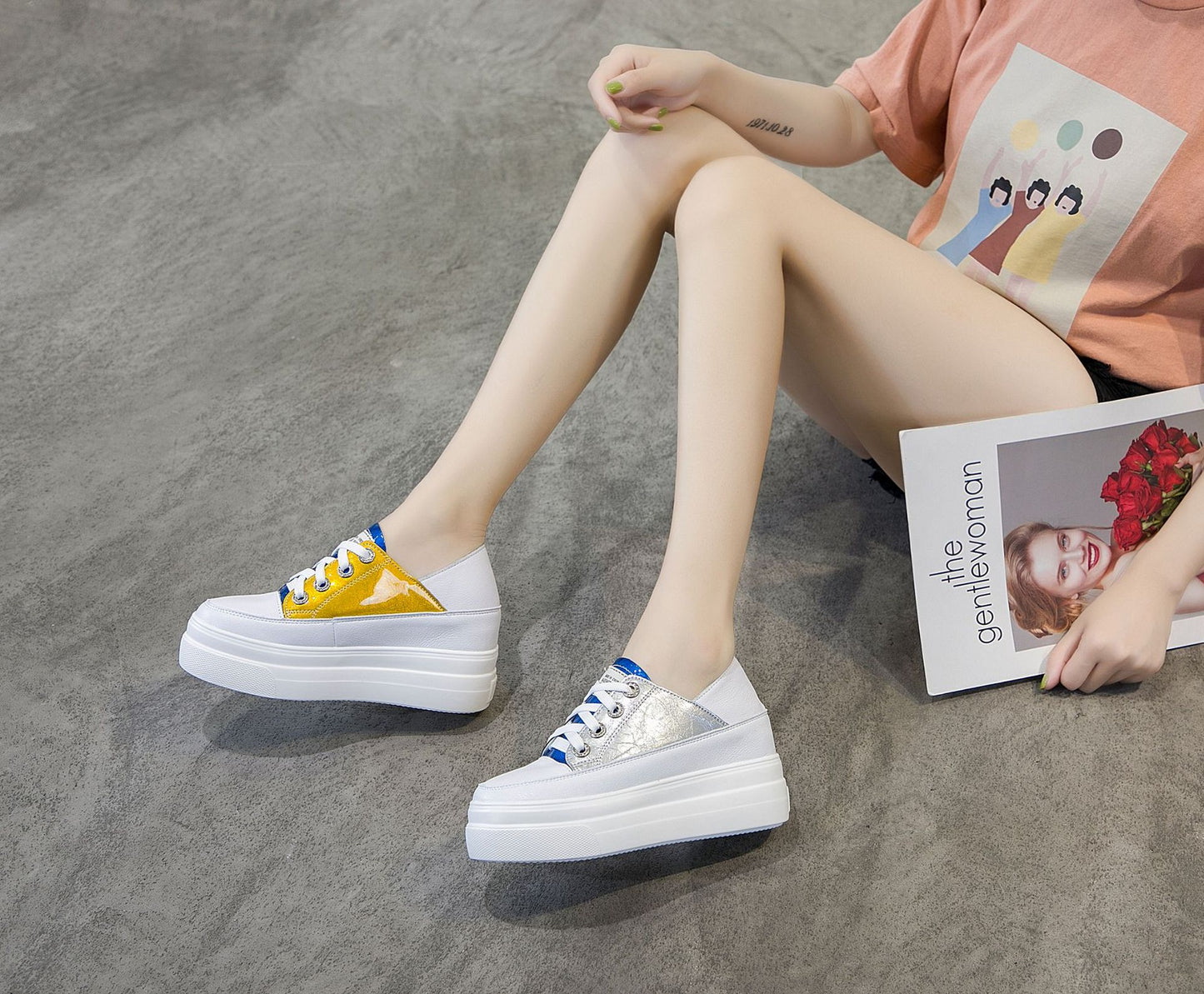 Women's Height Increasing Korean Style Genuine Small Casual Shoes
