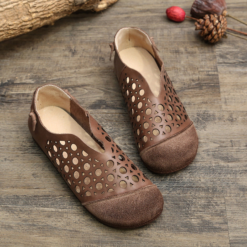 Women's Summer Genuine Retro Artistic Style Mori Flat Hollowed Sandals