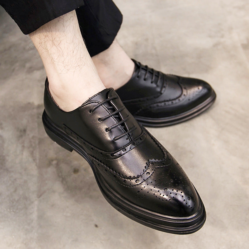 Men's Plus Size Formal Brogue British Pointed Business Leather Shoes
