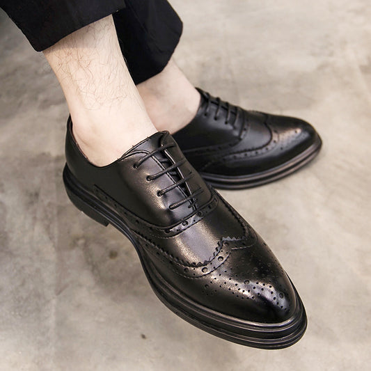 Men's Plus Size Formal Brogue British Pointed Business Leather Shoes