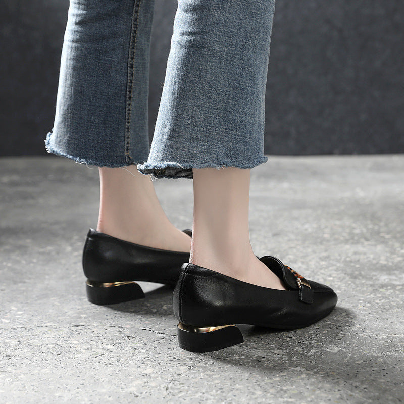 Women's Size Pumps First Layer Cowhide Soft Heels