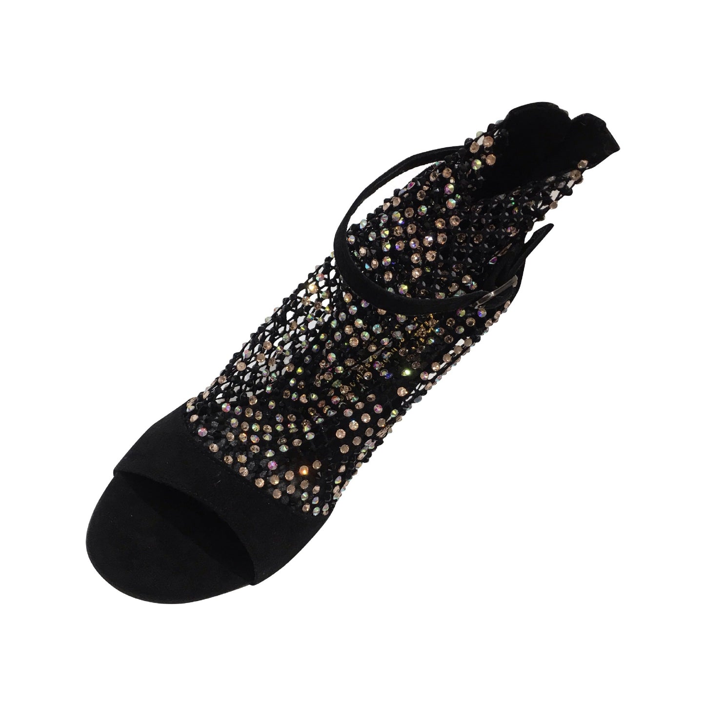 Women's Rhinestone Mesh Open Toe High-cut Plus Flat Sandals