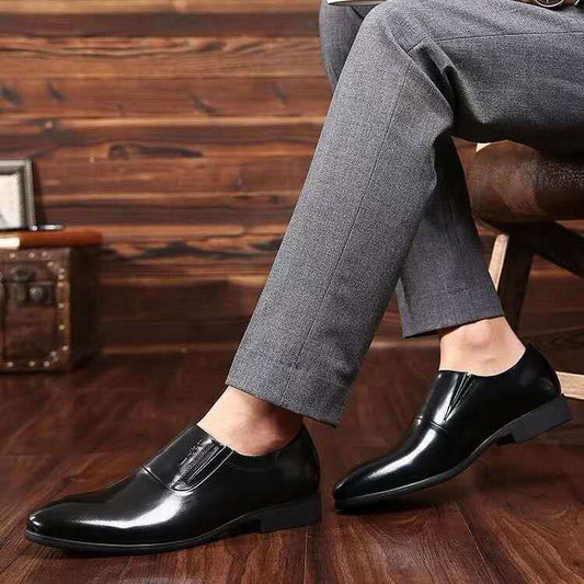 Men's Formal British Korean Suit Black Pointed Leather Shoes