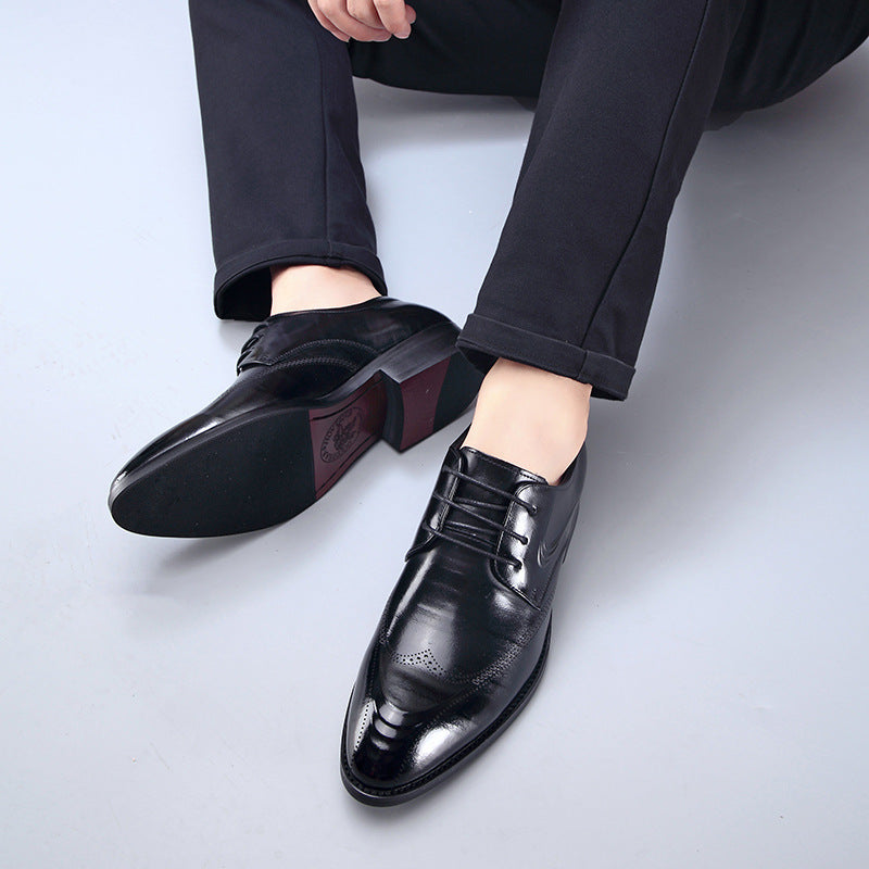 Men's First Layer Cowhide Brogue Business British Style Formal Leather Shoes
