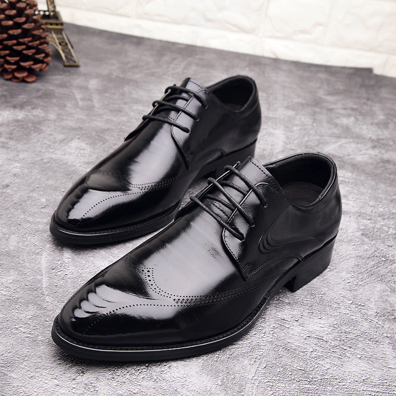 Men's First Layer Cowhide Brogue Business British Style Formal Leather Shoes