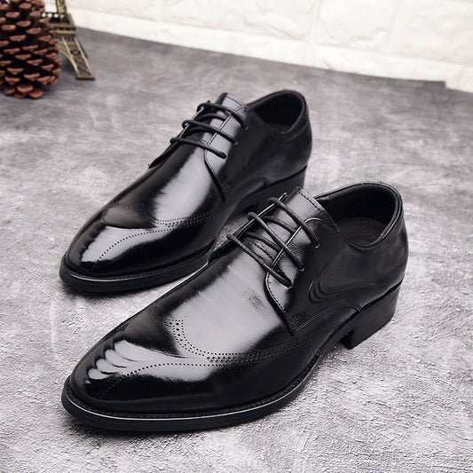 Men's First Layer Cowhide Brogue Business British Style Formal Leather Shoes