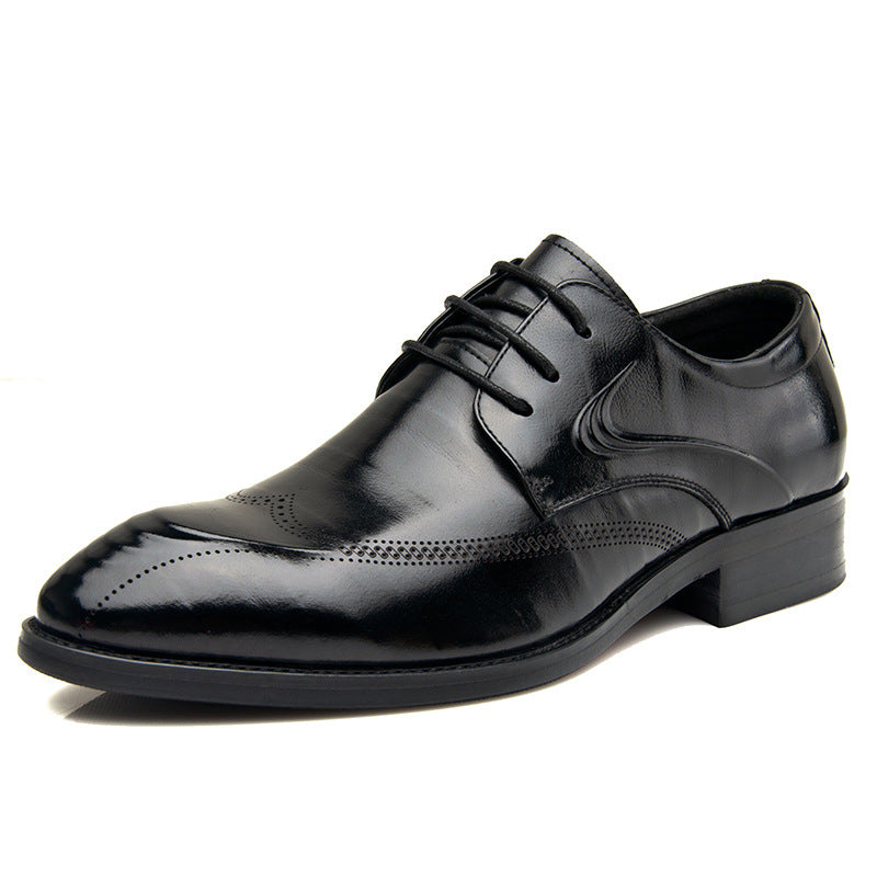 Men's First Layer Cowhide Brogue Business British Style Formal Leather Shoes