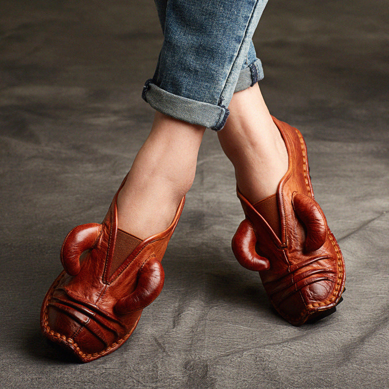Women's Ethnic Style Retro Handmade Personality Flat Platform Soft Bottom Horn Women's Casual Shoes