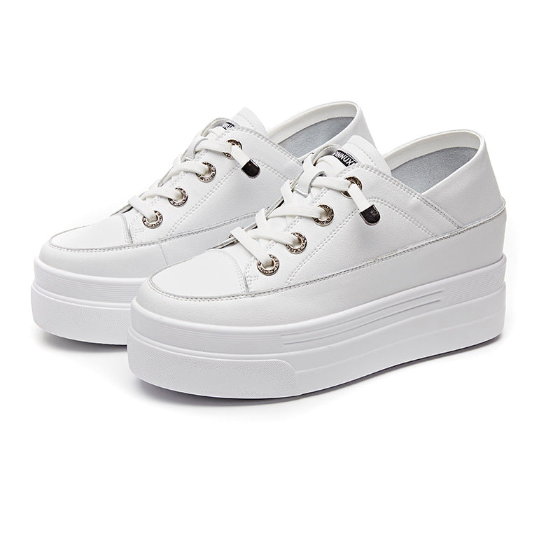 Cowhide Platform Height Increasing Insole Two-way Lazy Slip-on Half Casual Shoes