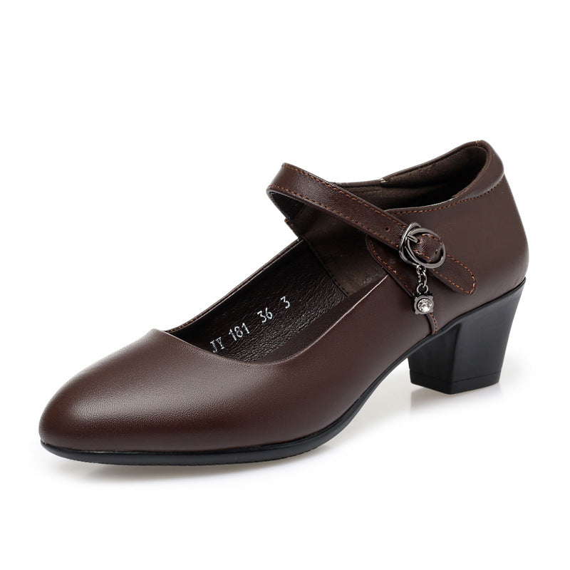 Women's Mid Thick Cowhide Soft Bottom Large Women's Shoes