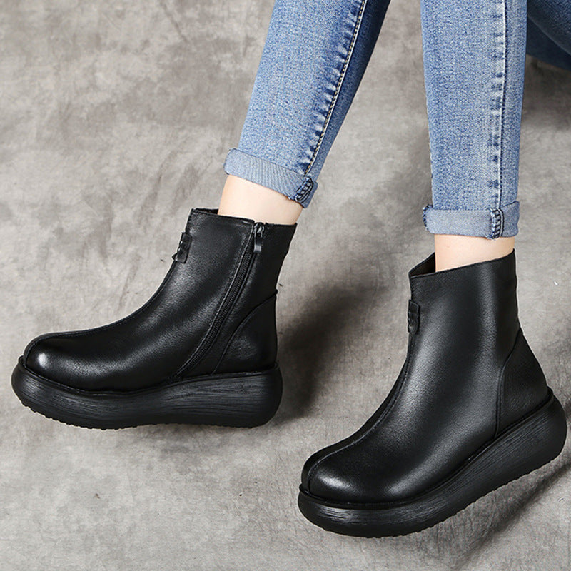 Women's Retro Platform Muffin Soft Bottom Side Boots