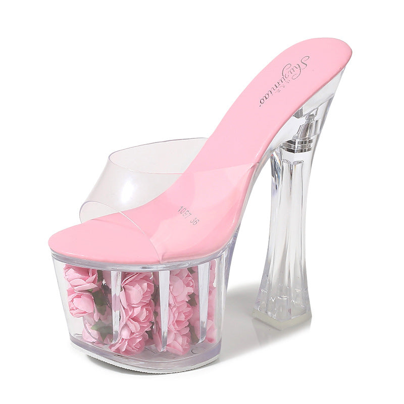 Chunky Mannequin Super High Chic Flower Waterproof Platform Sandals