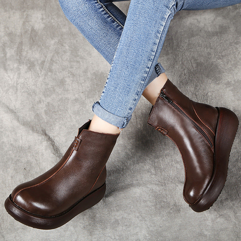 Women's Retro Platform Muffin Soft Bottom Side Boots