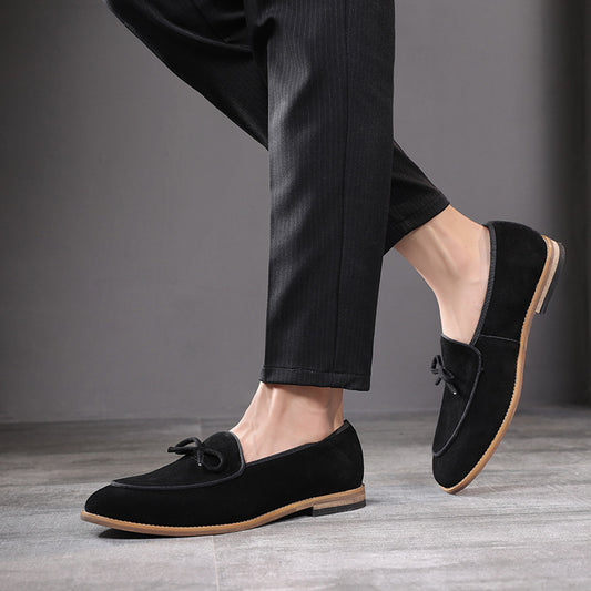 Men's Frosted Cowhide Fashion Bowknot Slip-on Casual Shoes