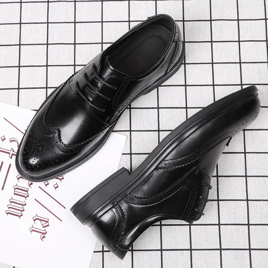Men's Brogue Business British Formal Korean Breathable Leather Shoes