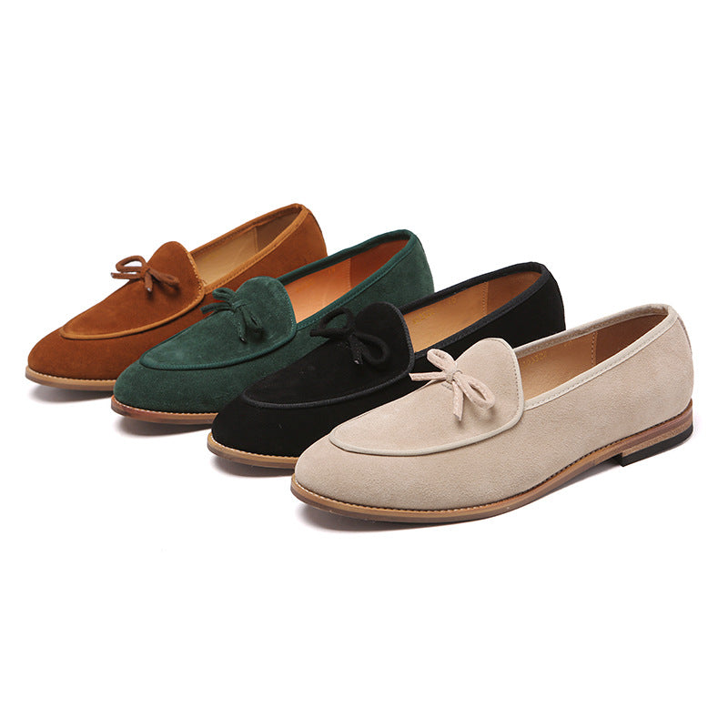 Men's Frosted Cowhide Fashion Bowknot Slip-on Casual Shoes