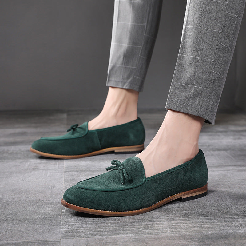 Men's Frosted Cowhide Fashion Bowknot Slip-on Casual Shoes