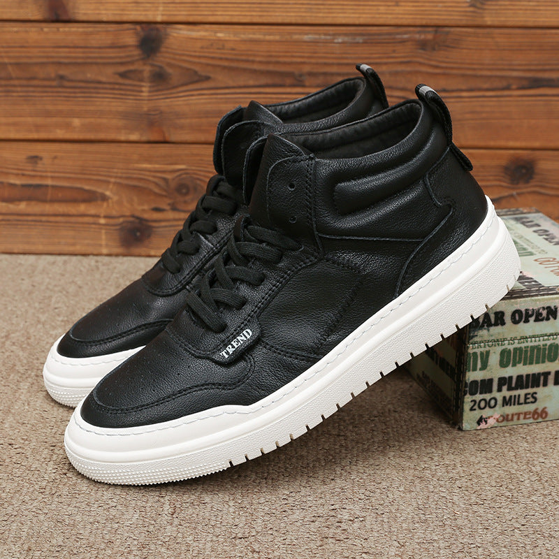 Men's Genuine Breathable Sweat Absorbing Cowhide White Sneakers