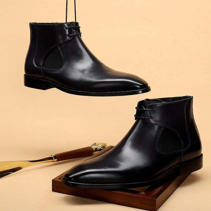 Men's Martin Carved Cowhide Pointed Toe Chelsea Boots