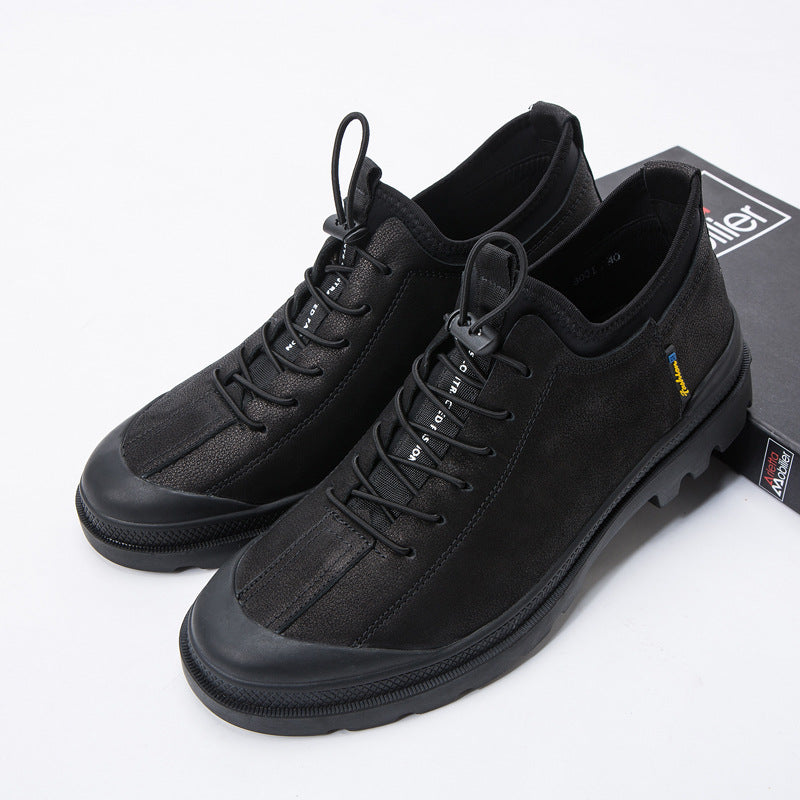 Men's Oil Wax Cowhide Closed Toe Platform Sneakers