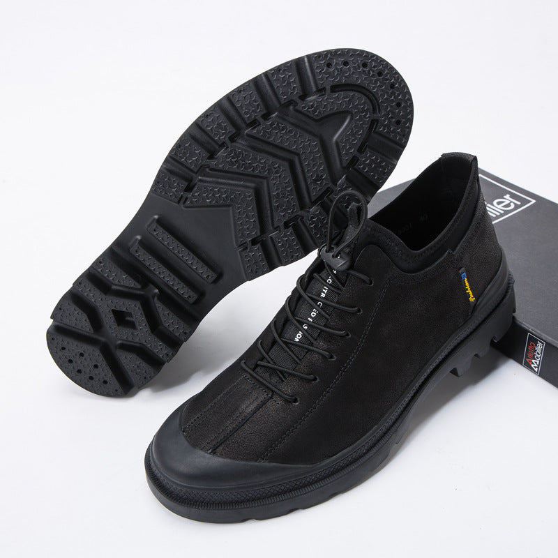 Men's Oil Wax Cowhide Closed Toe Platform Sneakers