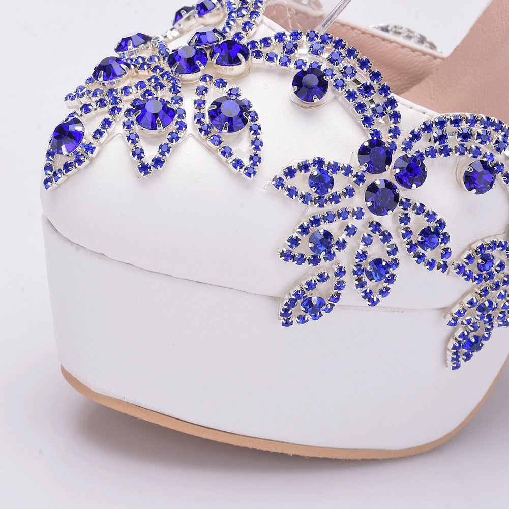 Crystal Transparent Square Chunky Pumps Rhinestone Wedding Performance Stage Women's Shoes