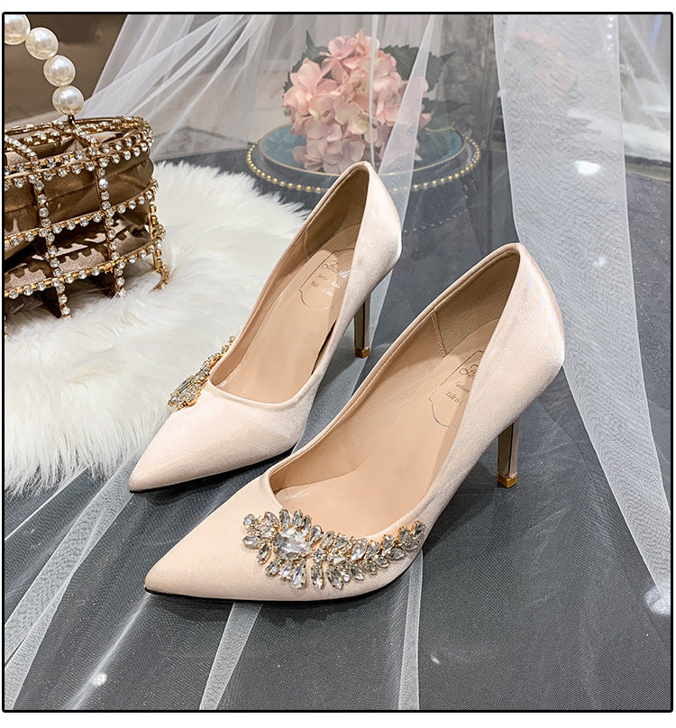 Women's Wedding Crystal Champagne Bridesmaid White High Wine Women's Fashion Shoes