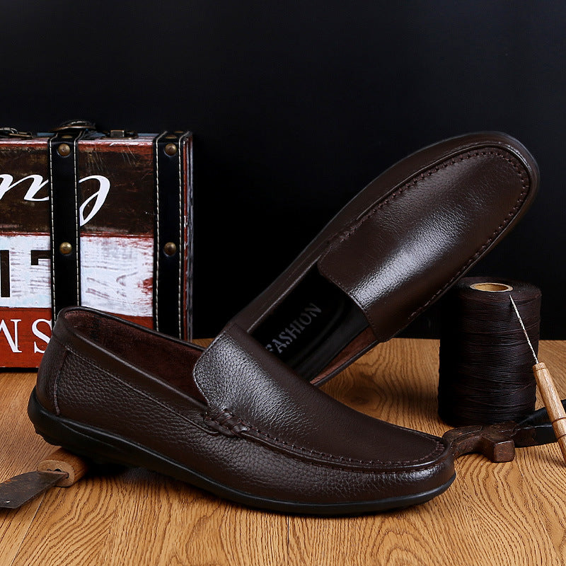 Men's Cowhide Soft Bottom British Breathable Slip-on Casual Shoes