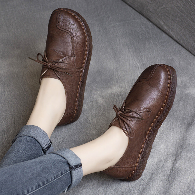 Style Vintage Cowhide Low Soft Bottom Women's Casual Shoes