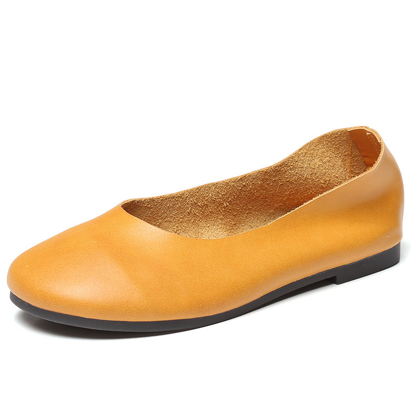 Women's Handmade Genuine Soft Bottom Granny Flat Low-cut Mom Four Women's Casual Shoes