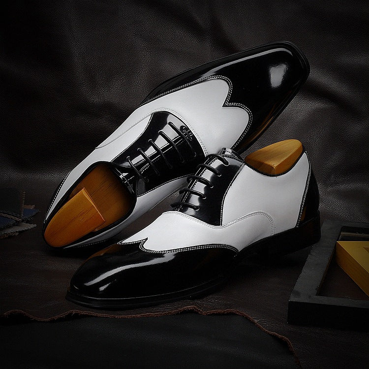 Men's Cowhide Business Formal Wear Black White Leather Shoes