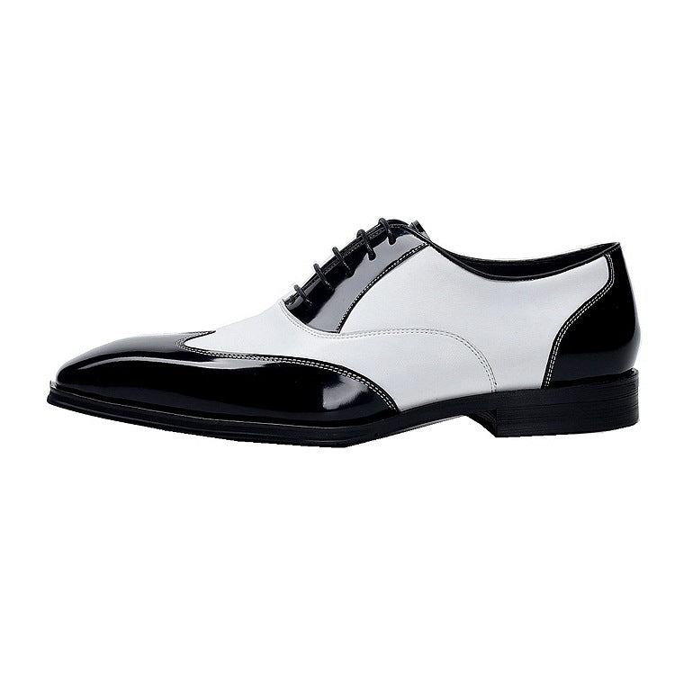 Men's Cowhide Business Formal Wear Black White Leather Shoes