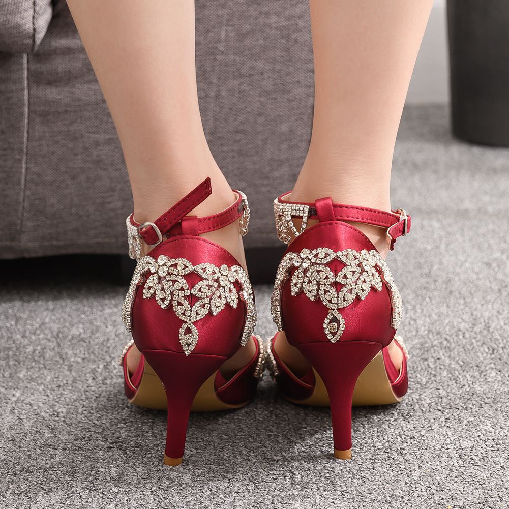 Rhinestone Silk Satin Wedding Party Dress Sandals