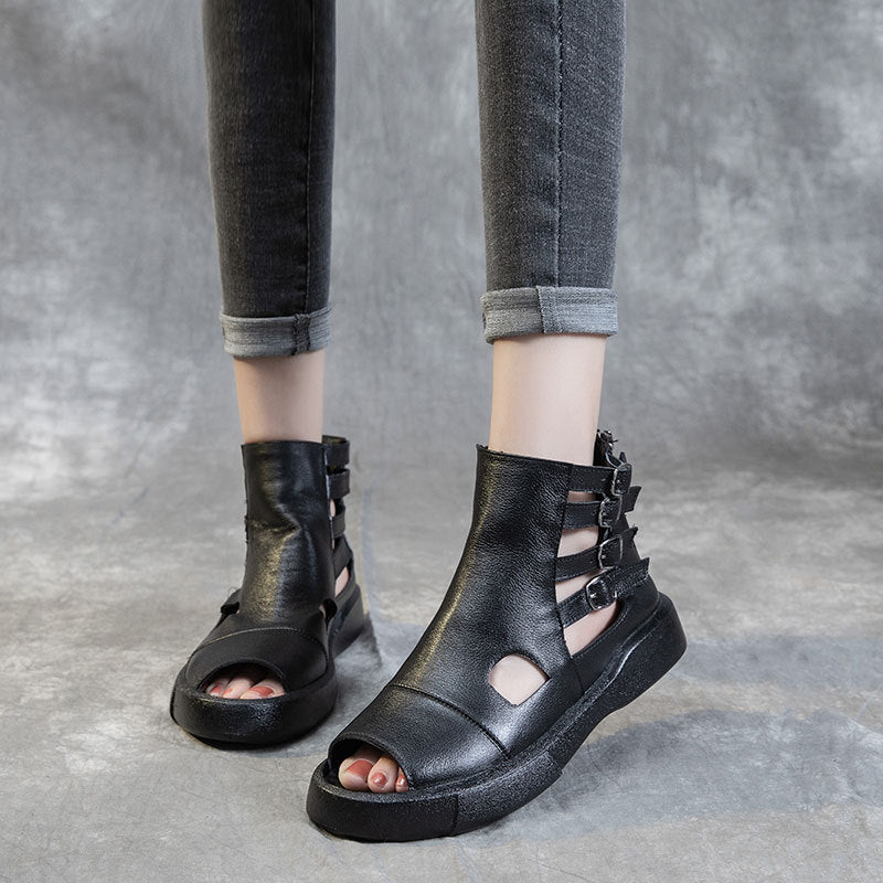 Women's Summer Cowhide Platform Peep Toe High Heels