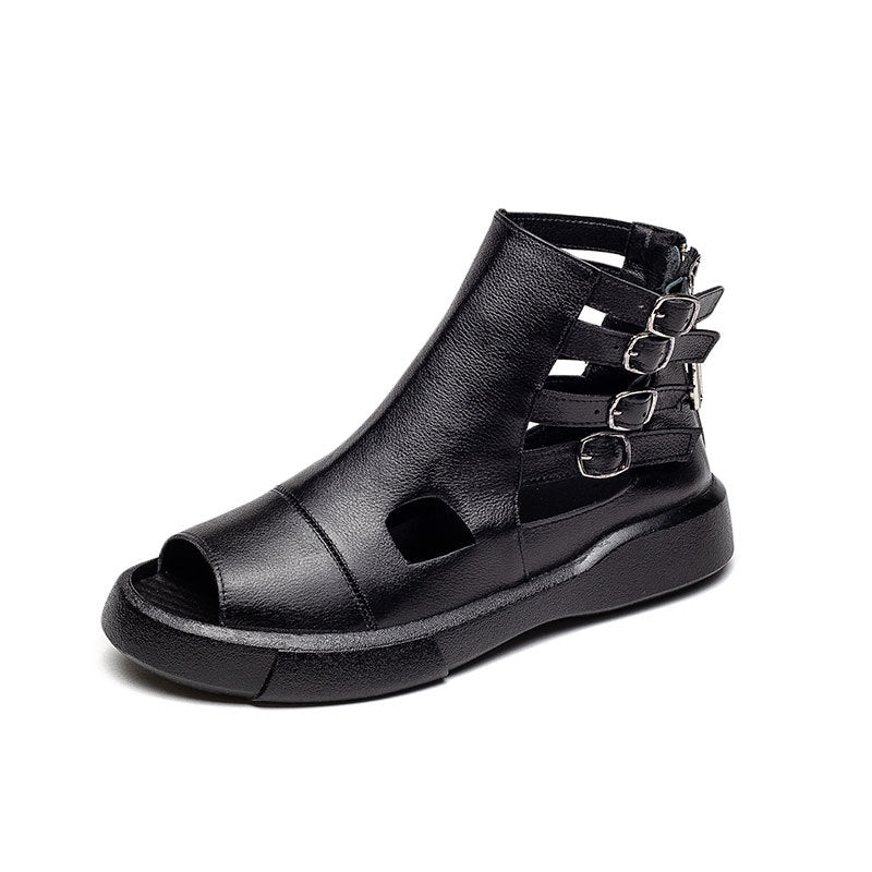 Women's Summer Cowhide Platform Peep Toe High Heels