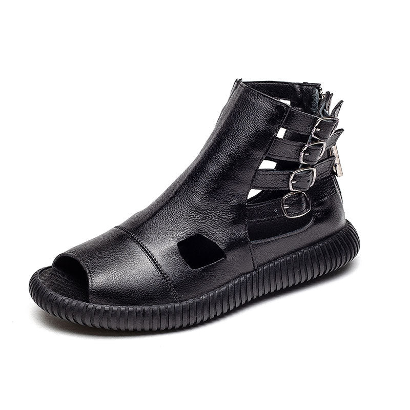 Women's Cowhide Four Buckle Height Increasing Insole Sandals